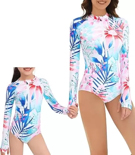 Women and Girls Matching Swimsuit: Long Sleeve One Piece Rash Guard Bathing Suit UPF 50+ (Please Order Separately)