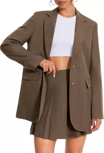 Women's 2 Piece Skirt Sets Business Casual Blazer Suit Mini Pleated Skorts Button Jackets Matching Outfits