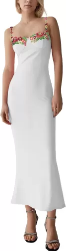 Women’s Maxi Dress Sweetheart Neck Florals Embroidered Adjustable Straps Sleeveless Party Clubwear Bodycon Long Dress