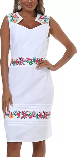 Women's Vintage Summer Dress Floral Embroidered V Neck Casual Party Cocktail Wrap Dress