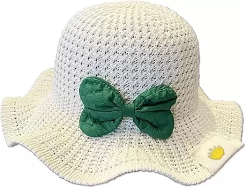 Yanmucy Baby Girl Straw Hat Toddler Sun Hat with Bow Foldable Infant Summer Beach Protection Hat Wide Brim Cap for 1-4 Years