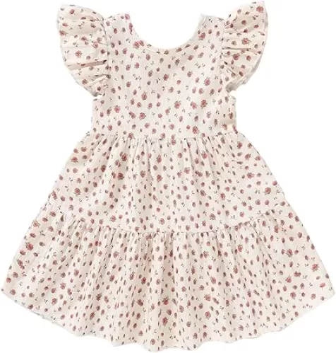 YOUNGER TREE Toddler Baby Girl Boho Dress Linen Ruffle Sleeveless Casual Dress Kids Solid Floral Summer Beach Sundress