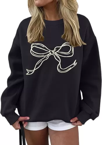 Ythomm Women’s Bow Graphic Sweatshirts Oversized Crewneck Drop Shoulder Pullover Sweatshirt Long Sleeve Tops 2025 Fall Outfit