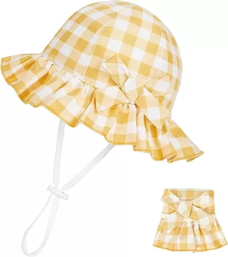 Zando Baby Sun Hat - Toddle Cute Ruffle Brim - Baby Beach Hat - Cotton Checkered - UPF 50+ - Adjustable Bucket Hat for 0-2T