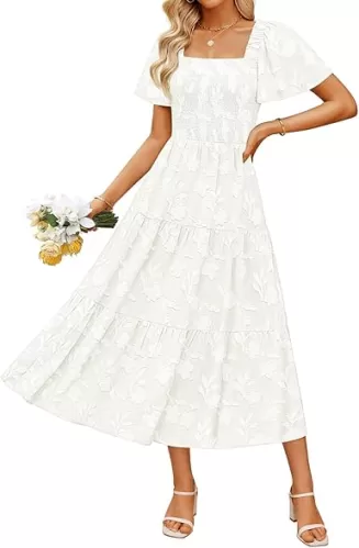 ZESICA Women‘s Summer Boho Floral Midi Dress 2025 Casual Short Sleeve Square Neck Flowy Beach Vacation Long Dress