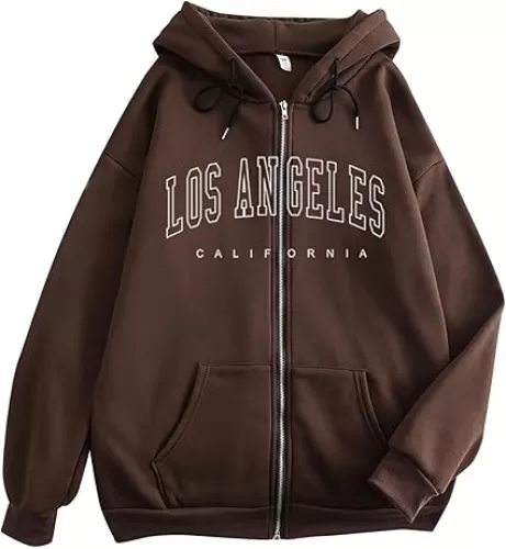 Zip Up Hoodies for Teen Girls Los Angeles Sweatshirt with Hood Full Zipper Hoodies Pullover Long Sleeve Tops with Pockets