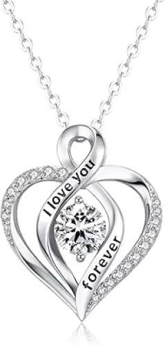 0.8CT Engraved Heart Moissanite Necklace for Women S925 18K White Gold Plated I Love You Forever Gift for Mom Wife Girlfriend Expressing Eternal Love 18 Inch