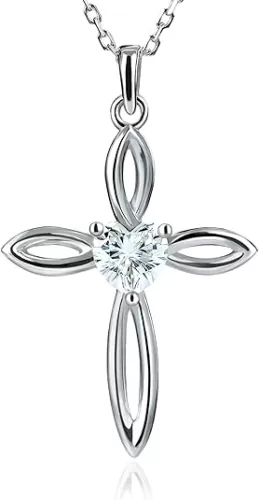 1 Carat Heart-Shaped Moissanite Cross Sterling Silver Necklace – Genuine D-Color Diamond Alternative, Sacred Celtic Knot Design, Faith-Inspired Gift for Women, Hypoallergenic 925 Silver (Gift Box&Bag)