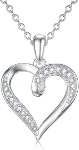 14k Solid Gold Heart Pendant with Moissanite Eternal Love Heart Necklace Jewelry Birthday Anniversary Mothers Day Gifts for Mom Her Wife