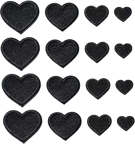24pcs Black Heart Iron on Patches, Heart Embroidered Patches for Clothing, Jackets, Hats, Backpacks, Jeans