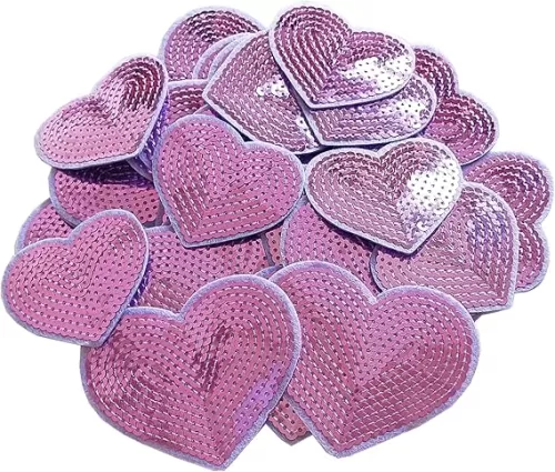 28Pcs Sequin Heart Iron on Patches 2 Sizes Embroidery Heart Patches for Clothing Bags Jackets Jeans Hats Accessory Craft Christmas Decoration Purple
