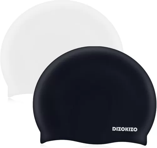 2pcs Silicone Swim Cap for Kids 6-14, High Elasticity Comfortable Non-Slip Swimming Cap for Girls & Boys, Durable Waterproof Swim Hats for Long and Short Hair, Keep Hair Dry