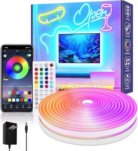 32.8ft Led neon Rope Lights Music Sync IP65 Waterproof Flexible Led Rope Lights 44Key Remote/APP Control, Outdoor RGB Neon Lights, DIY Wall Decor Neon Led Strip Lights for Bedroom Indoor.