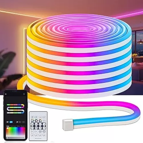 32.8Ft LED Neon Rope Lights, RGB Built in Chip Neon Strip Lights with Remote APP Control, Music Sync 24V IP68 Waterproof Led Neon Lights for Bedroom Outdoor Gaming Room