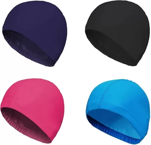 4-Pack Man Women Pure Color Nylon Spandex Fabric Swim Cap Swimming Cap Bathing Cap