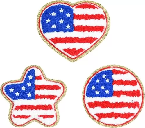 4th of July Iron On Patches Chenille Patches Independence Day American Flag Patriotic Iron On Patches for Hats Clothes Jacket Backpack Jeans Pants Dress (Star, Circle, Heart)