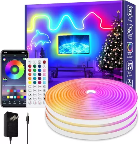 50Ft Led neon Rope Lights Music Sync IP65 Waterproof Flexible Led Rope Lights 40Key Remote/APP Control, Outdoor RGB Neon Lights, DIY Wall Decor Led Neon Strip Lights for Bedroom Indoor.