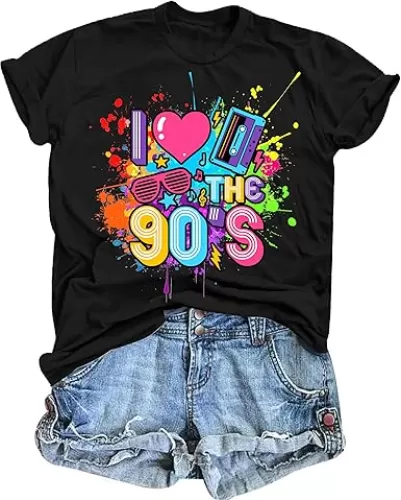 90s Shirts for Women I Love The 90S Tshirts for Girls 1990s Themed Style Outfit for Party Casual Short Sleeve Tops