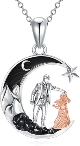 925 Sterling Silver Mother Daughter/Father Daughter/Couple Crescent Moon Pendant Necklace I Love You to the Moon and Back Jewelry Gifts for Family Women Daoghter Wife Girlfriend