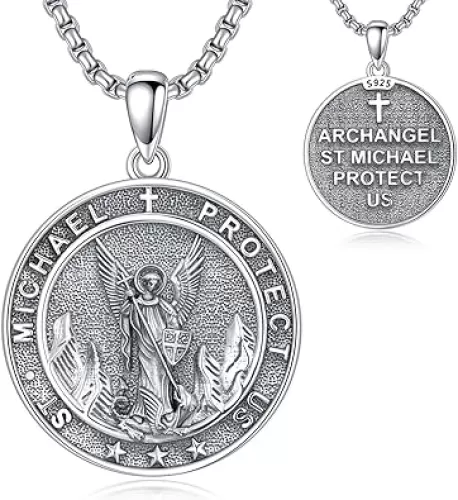 925 Sterling Silver St Michael/St Raphael/St Jude/St Christopher/St Benedict Crucifix Pendant Necklace Religious Amulet Jewelry Gift for Men Women