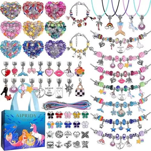 AIPRIDY 150 Pieces Charm Bracelet Making Kit, Unicorn Mermaid Crafts Gifts Set Can Inspires Imagination and Creativity, Jewelry Making Kit Perfect Gifts for Girls 5-12 Years Old (150 Pieces)