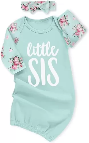 AMAWMW Newborn Baby Girl Little Sister Sleeper Gown Stripe Long Sleeve Nightgown Pajamas Gifts Stuff Essential Outfit