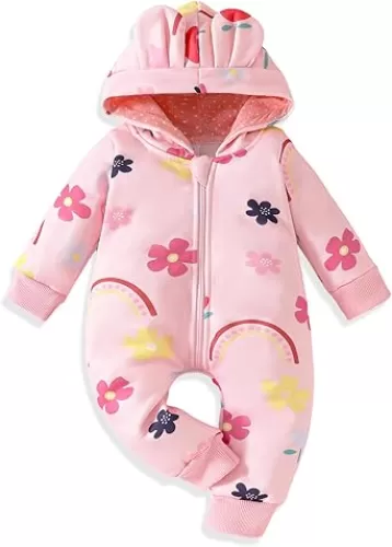 AMAWMW Newborn Baby Girl Winter Outfit Hooded Jumpsuit Infant One Piece Romper Baby Warm Snowsuit Clothes Gifts Set