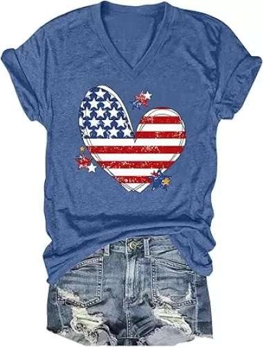 American Flag Heart Shirts for Women: 4th of July Graphic T-Shirt Vintage USA Flag Shirt Patriotic Blouse Tees