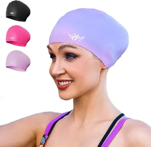 Angel season Swim Caps for Women Silicone Curly Medium Long Hair Swimming Cap Ergonomic Design for Adult Keep Hair Dry
