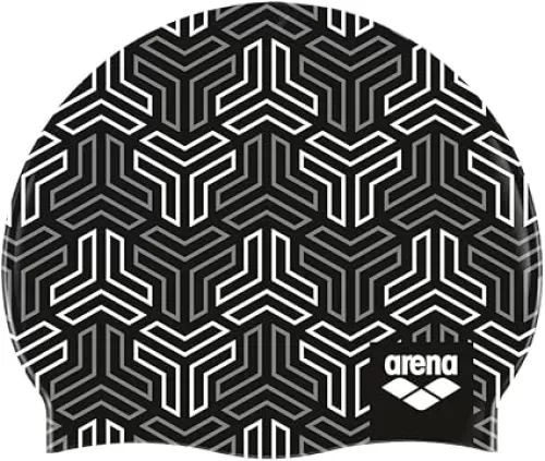 Arena Print Unisex Soft Silicone Swim Cap for Women and Men, Intensive Training Comfortable Non-Slip Long Hair Swimming Hat