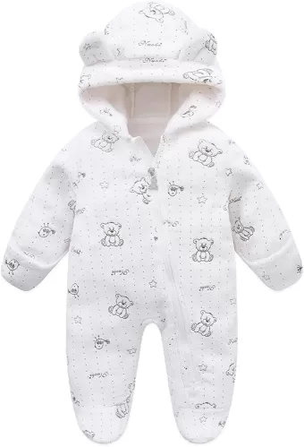 Baby Fleece Jumpsuit for 0-3 Months Infant Bear Snowsuit Newborn Romper Warm Coat