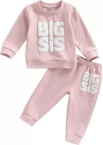 Baby Girl Sister Matching Outfit Long Sleeve Lil/Big Sis Letter Print Sweatshirt Top Pants 2Pcs Fall Winter Clothes