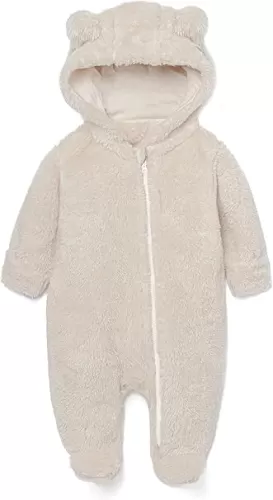 Baby Plush Long Sleeve Polar Fleece Jumpsuit With Bear Ears Baby Fleece Hooded Jumpsuit Infant Winter Outfit
