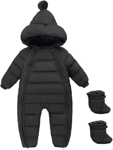 Baby Snowsuit Newborn Winter Unisex Jumpsuit Infant Hooded Double Zipper Romper Girls Boys Warm Outwear