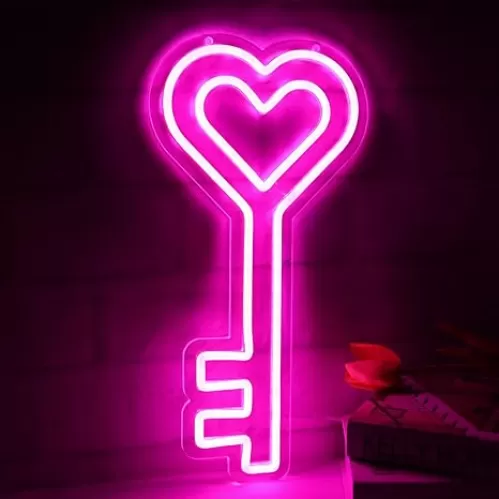 Balanar Love Key Neon Signs Neon Heart Light Valentines Neon Sign USB Heart Wall Decor Valentine Window Lights Led Wedding Sign for Valentines Day Birthday Party Wedding Anniversary