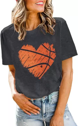 Basketball Shirts for Women Basketball Mom Shirt Tee Funny Basketball Heart Graphic Casual Basketball Lover Gifts