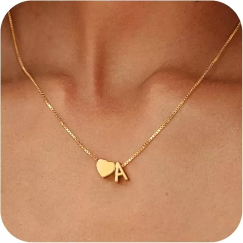 BAYLAY Gold Initial Necklaces for Women Girls, 18K Gold Plated Letter A-Z Initial Necklace Heart Necklace Dainty Initial Necklaces for Women Teen Girl Gifts Trendy Stuff Gold Jewelry Gifts