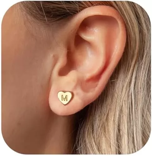 BAYLAY Heart Initial Stud Earrings for Girls Women - 18K Gold Plated Letter A-Z Initial Earrings Gold Heart Earrings for Women Teen Girl Gifts Trendy Stuff Womens Stocking Stuffers Gold Jewelry Gifts