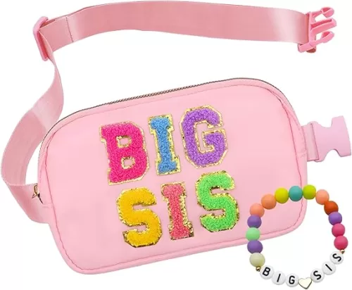 Big Sister Gifts For Girls, Big Sister Fanny Pack With Bracelet, Belt Bag For Girls Teens Kids, Personalized Christmas Birthday Gifts For Daughter Crossbody Bag Purse (BIG SIS-1, Pink)