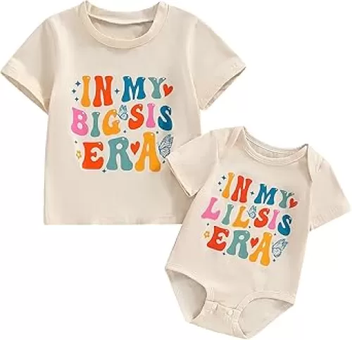 Big Sister Little Sister Matching Outfit Shirt Set In My Big Sis/Little Sis Era T-shirt and Bodysuit Sibling Clothes