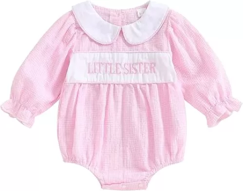 Big Sister Little Sister Matching Outfits Baby Girl Smocked Long Sleeve Romper T-Shirt Toddler Dress Fall Clothes