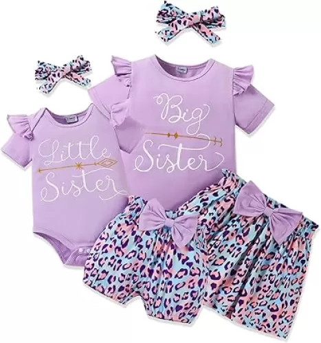 Big Sister Little Sister Matching Outfits for Girls Baby Toddler Girl Clothes Skirt Set 3Pcs