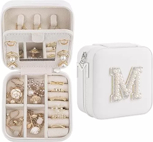 Birthday Gifts For Women - Initial Jewelry Box & Travel Case, Small Travel Organizer for Wife, Girlfriend or Girls, Graduation or Bridesmaid Gift