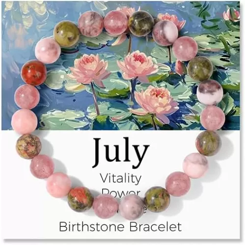 Birthstone Crystal Floral Bracelets for Women Men Colorful Stone Bracelet for Women Reduce Anxiety Zodiac Month Bracelet Birthday Graduation Gifts