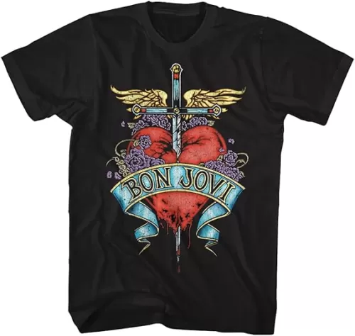 Bon Jovi Heart Black Adult T-Shirt Tee