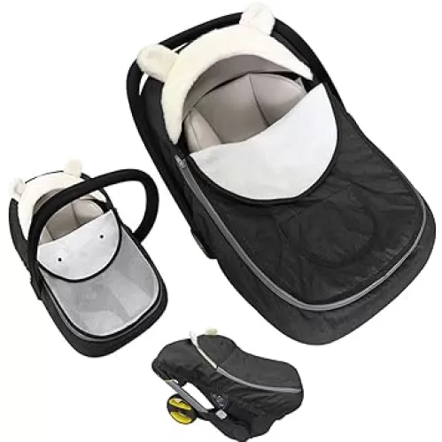 Carseat Cover, Baby Car Seat Cover, Infant Carseat Cover Canopy Universal Fitted Winter Autumn Spring Car Seat Cover for Babies Boy Girl Newborn, with Mesh Cover, Warm Breathable-Black