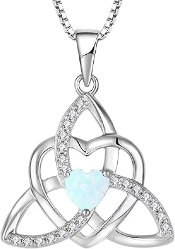Celtic Knot Heart Necklace 925 Sterling Silver Trinity Love Knot Pendant Birthstones Jewelry Gifts Necklace for Women