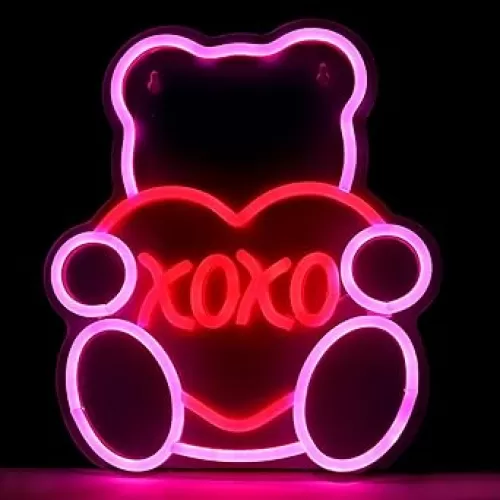 clothmile Valentine's Day XOXO Bear Neon Sign Hanging Lights Wedding Red Heart USB Light No Battery Operated LED Light Sign for Wedding Girls Room Wall Door Decor