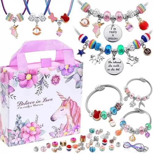 COO&KOO Girls Charm Bracelet Making Kit: A Perfect Gifts Unicorn Girls Toy for Ages 6 7 8 9 10 Girl Jewelry Making Kit Crafts for Girl 8-12 That Imagination Self-Expression and Inspires Creativity