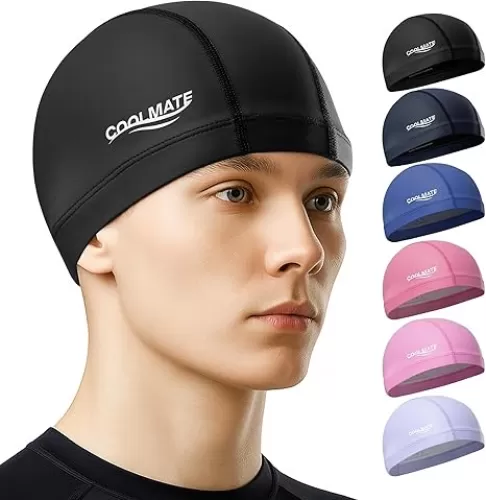 COOLMATE Fabric Swim Cap for Adult Women Men, Silicone Waterproof Layer, Cloth Swim Cap Gifts for Swimmers, Lightweight and Comfortable, Perfect for Pool, Beach, Lap Swimming (Dark Pink, M)